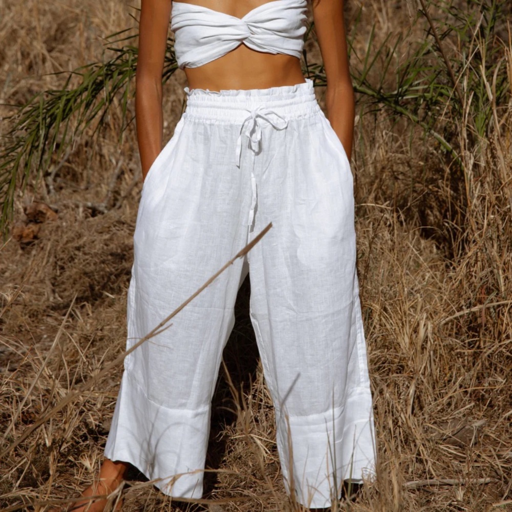AVY & CO ATILLA - WHITE LINEN CASCADE PANT